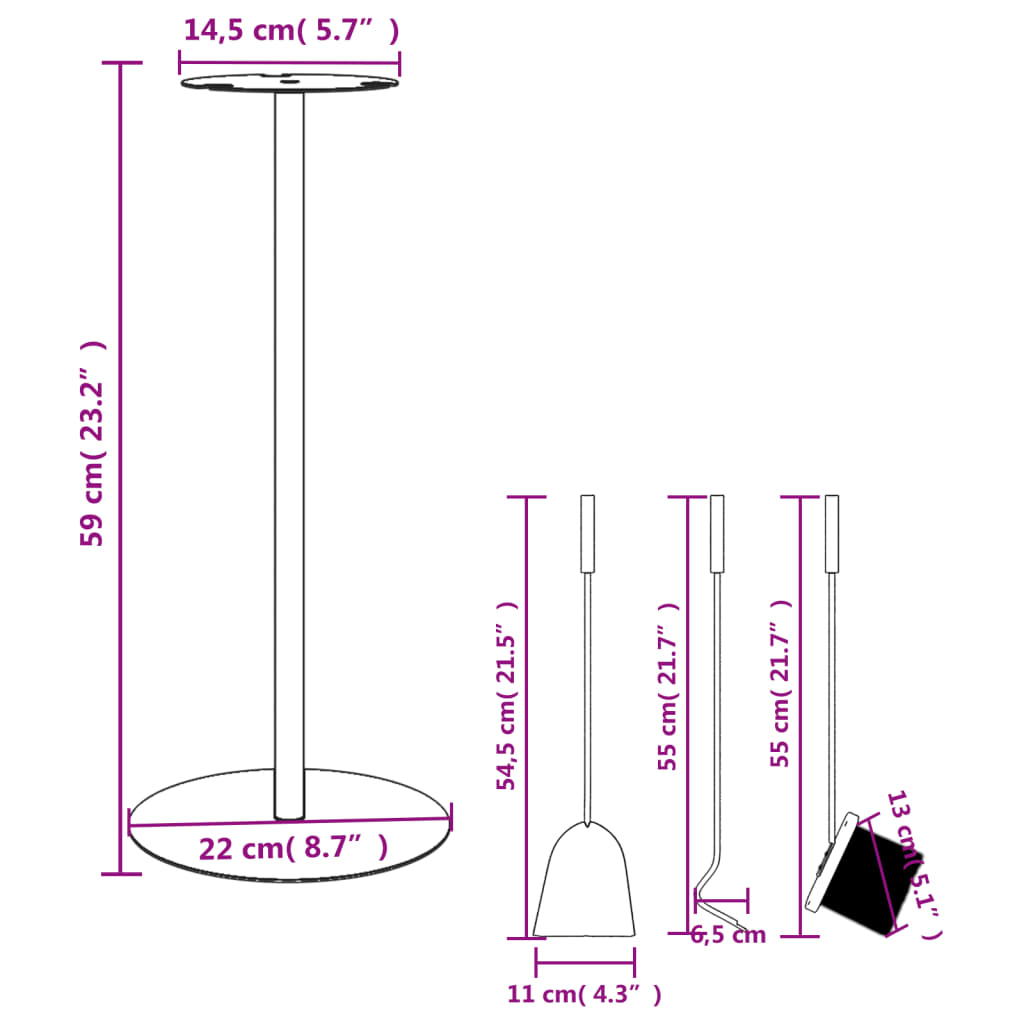 Conjunto de ferramentas para lareira 4 pcs 22x59 cm aço