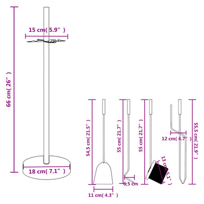 Conjunto de ferramentas para lareira 5 pcs 18x66 cm aço