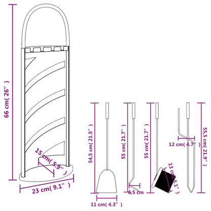 Conjunto de ferramentas para lareira 5 pcs 23x15x66 cm aço