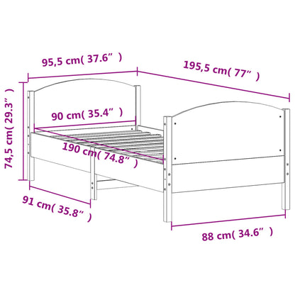 Estrutura de cama com cabeceira 90x190 cm pinho maciço