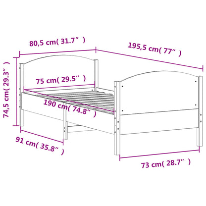 Estrutura cama c/ cabeceira 75x190 cm pinho maciço castanho-mel