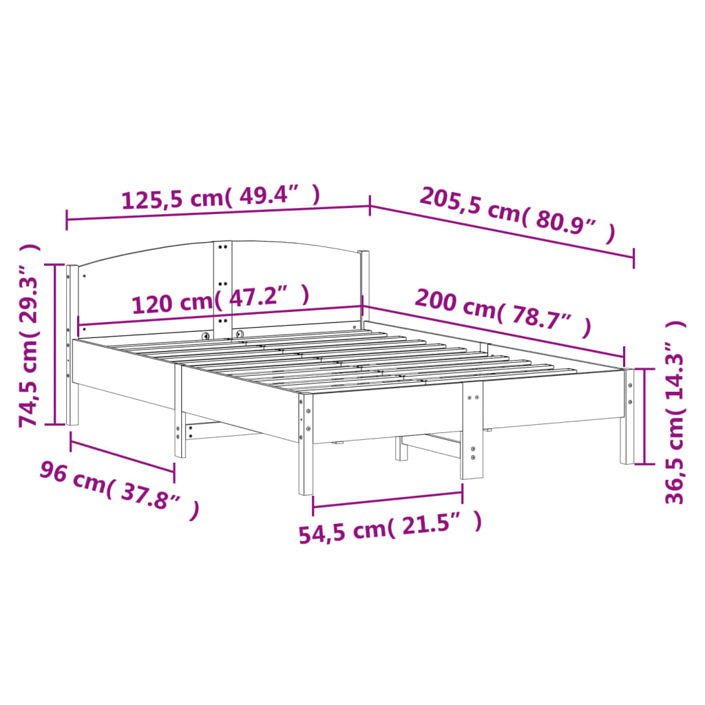 Estrutura de cama com cabeceira 120x200 cm pinho maciço