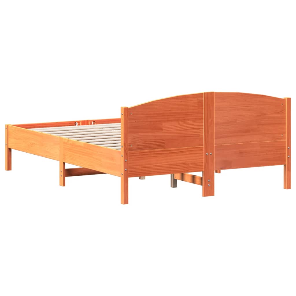 Estrutura cama c/ cabeceira 140x190cm pinho maciço castanho-mel