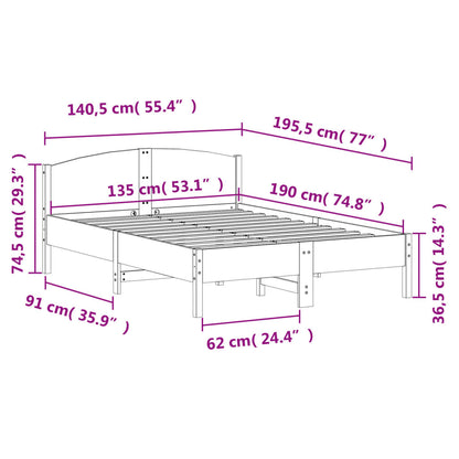 Estrutura cama c/ cabeceira 135x190cm pinho maciço castanho-mel