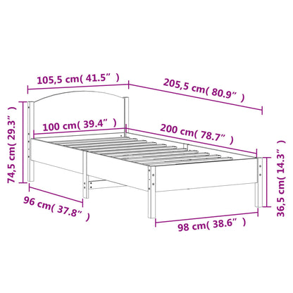 Estrutura de cama com cabeceira 100x200cm pinho maciço branco