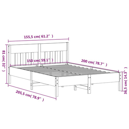 Estrutura cama c/ cabeceira 150x200cm pinho maciço castanho-mel