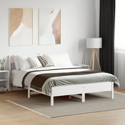 Estrutura de cama com cabeceira 140x200 cm pinho maciço branco