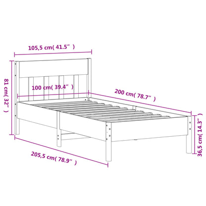 Estrutura de cama com cabeceira 100x200cm pinho maciço