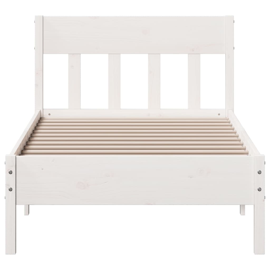 Estrutura de cama com cabeceira 100x200cm pinho maciço branco