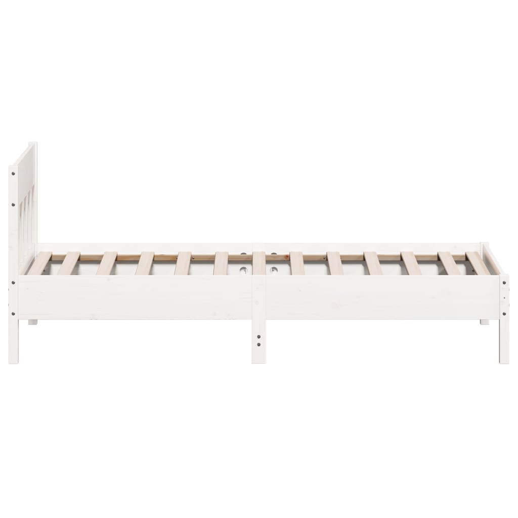 Estrutura de cama com cabeceira 100x200cm pinho maciço branco