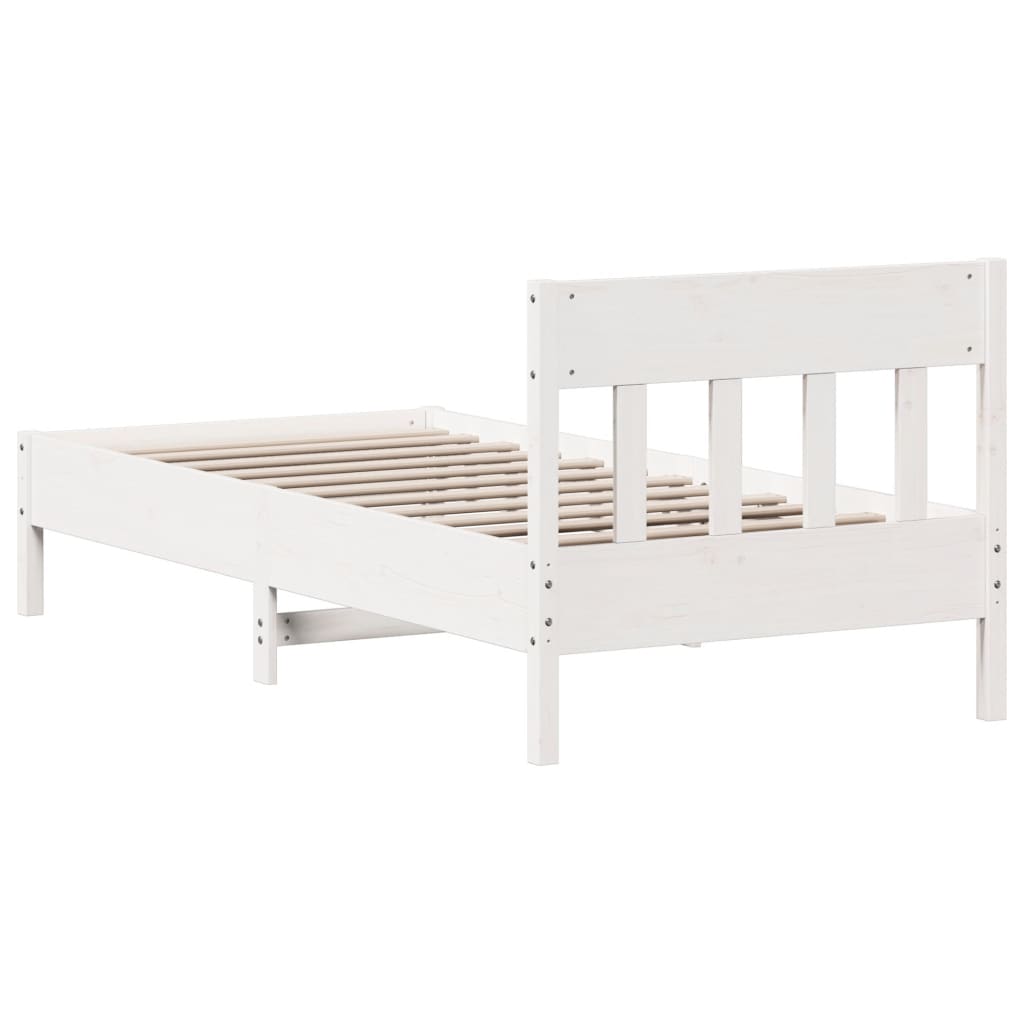 Estrutura de cama com cabeceira 100x200cm pinho maciço branco