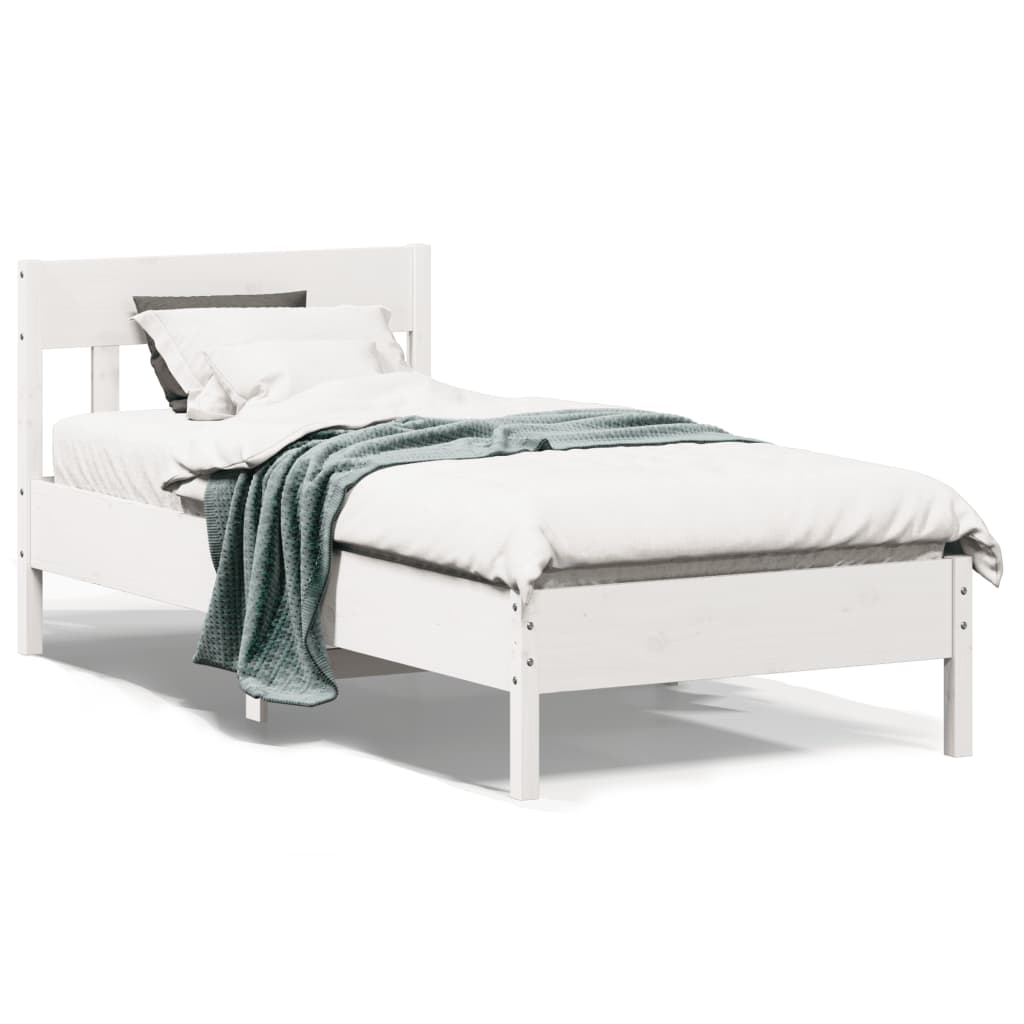 Estrutura de cama com cabeceira 100x200cm pinho maciço branco