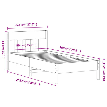 Estrutura cama c/ cabeceira 90x200 cm pinho maciço castanho-mel