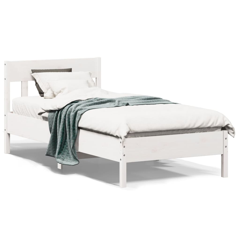 Estrutura de cama com cabeceira 90x190 cm pinho maciço branco