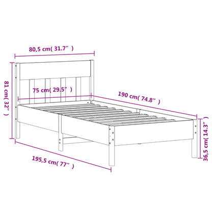 Estrutura de cama com cabeceira 75x190 cm pinho maciço