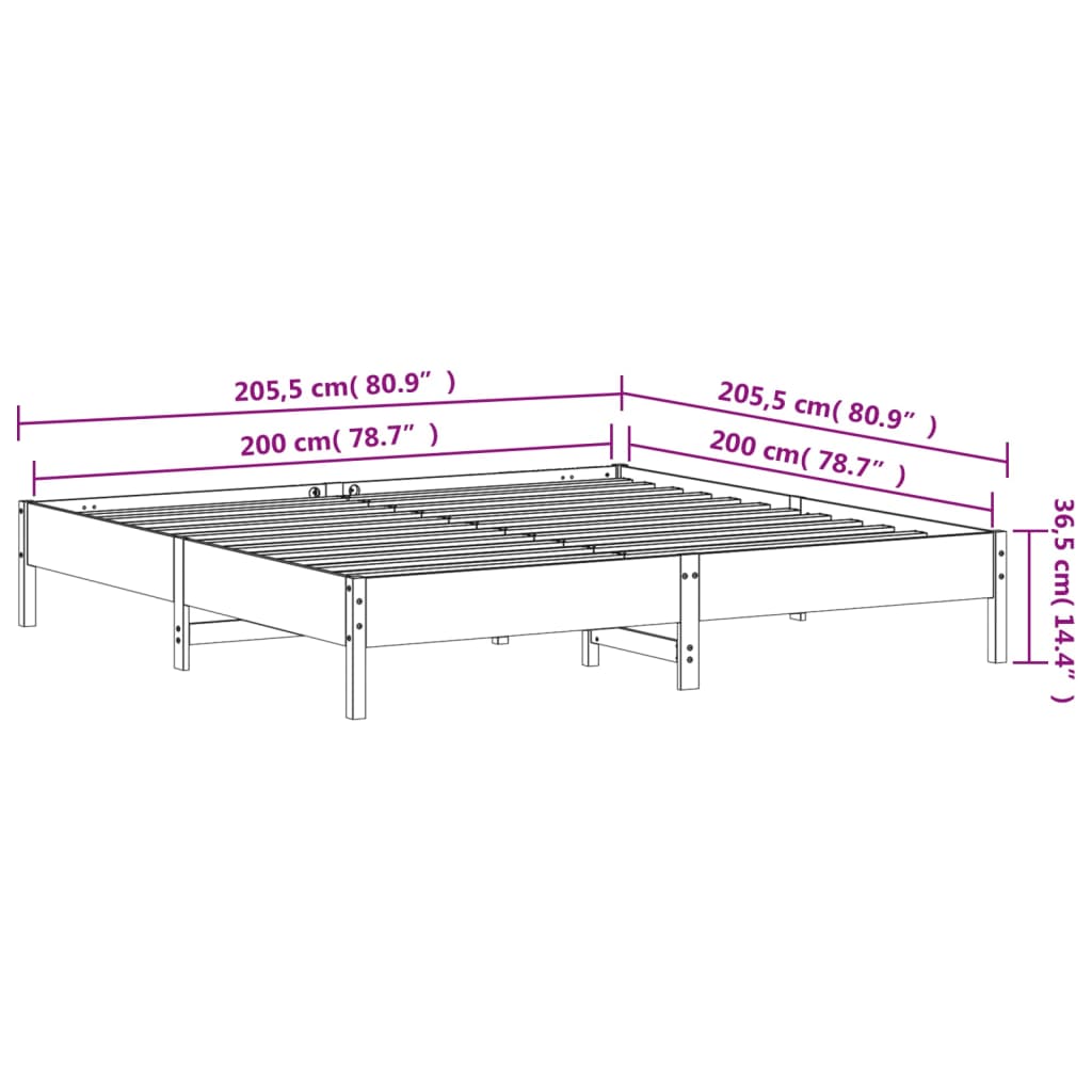 Estrutura de cama 200x200 cm pinho maciço castanho cera