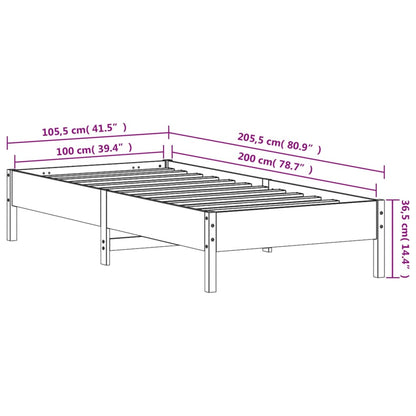 Estrutura de cama 100x200 cm madeira pinho maciça castanho cera