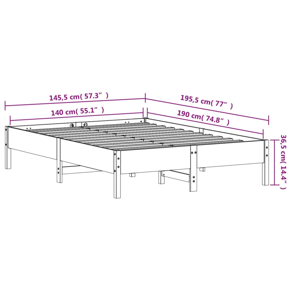 Estrutura de cama 140x190 cm madeira de pinho maciça branco