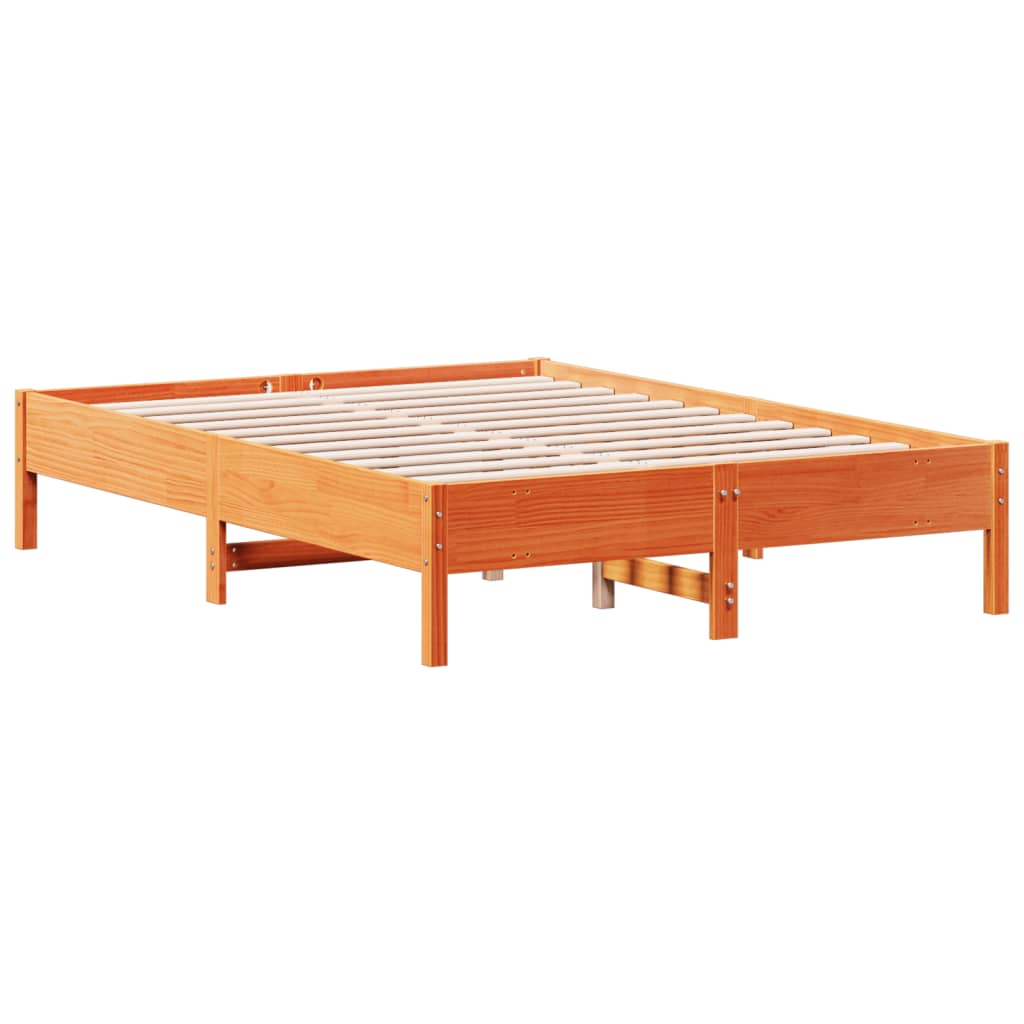 Estrutura de cama 140x190 cm madeira pinho maciça castanho cera