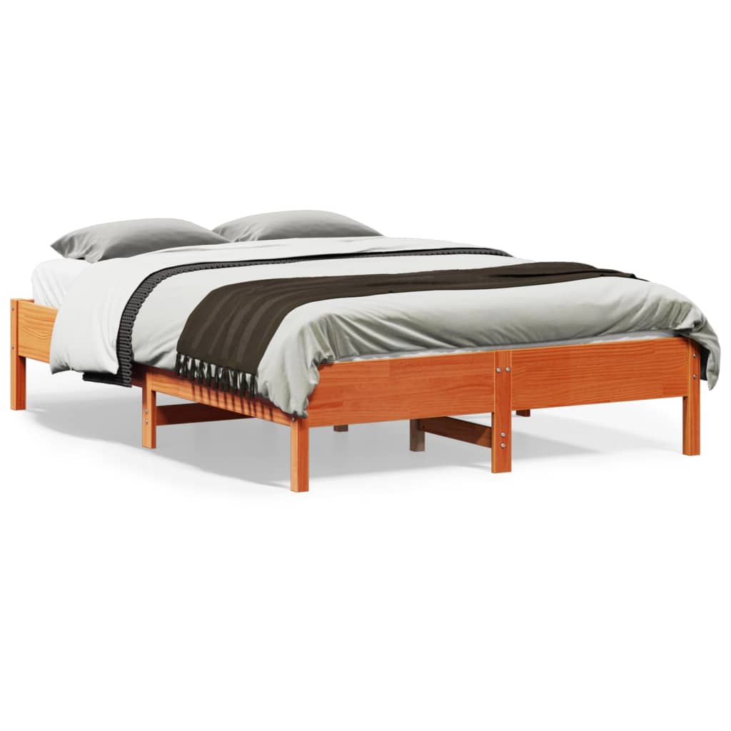 Estrutura de cama 140x190 cm madeira pinho maciça castanho cera