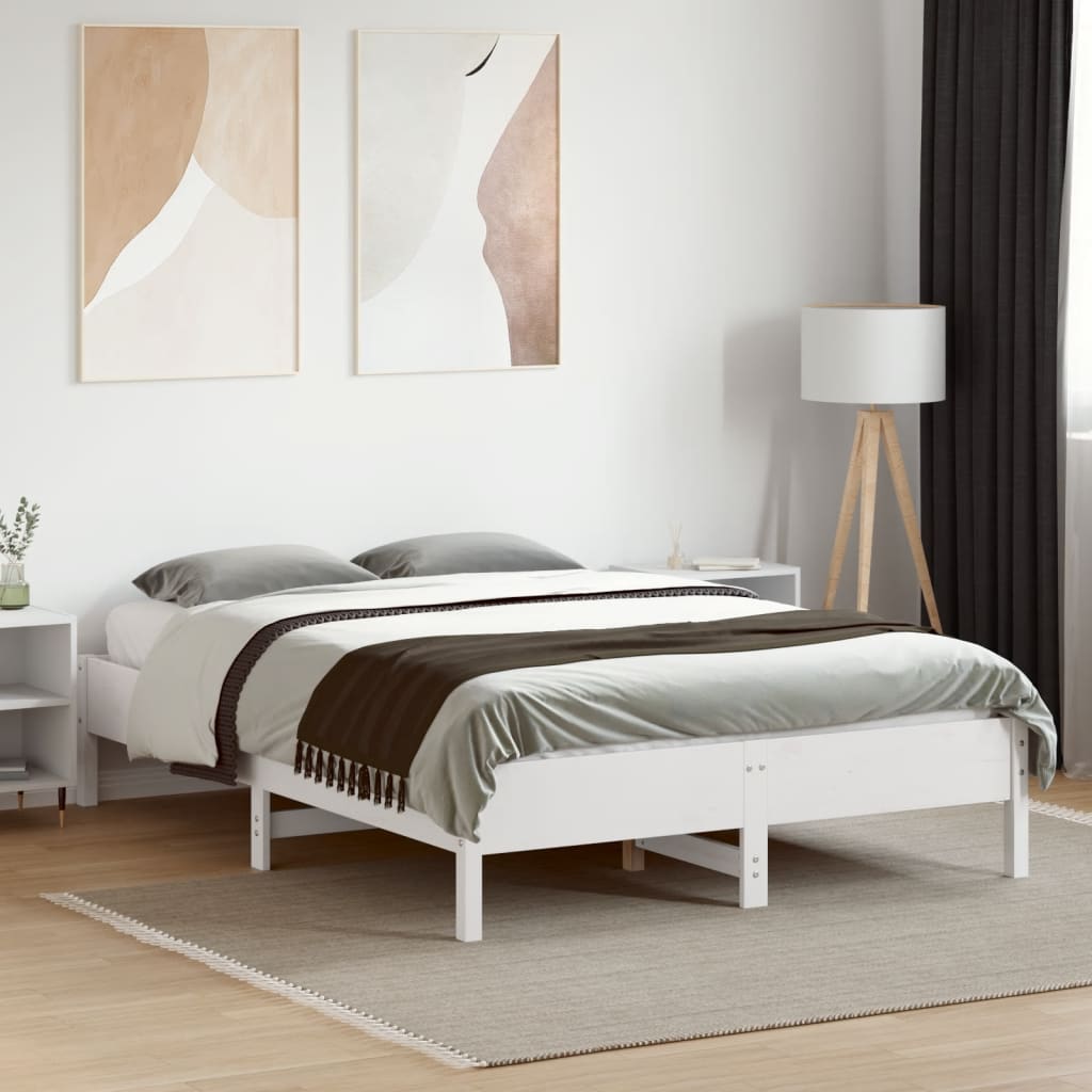 Estrutura de cama 135x190 cm madeira de pinho maciça branco