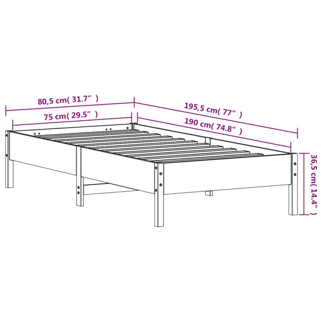 Estrutura de cama 75x190 cm madeira de pinho maciça branco