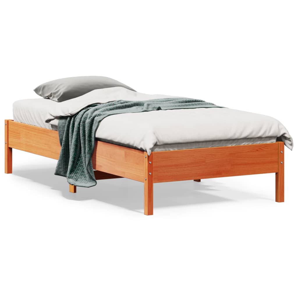 Estrutura de cama 75x190 cm madeira pinho maciça castanho cera