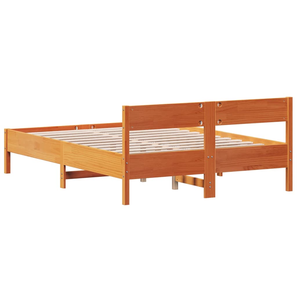 Estrutura cama c/ cabeceira 150x200cm pinho maciço castanho-mel