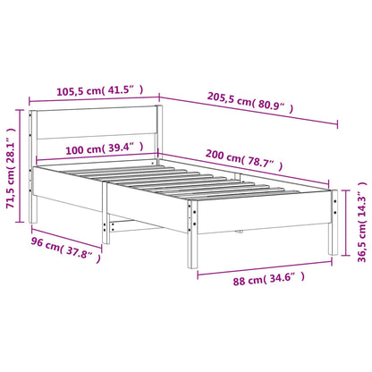 Estrutura de cama com cabeceira 100x200cm pinho maciço