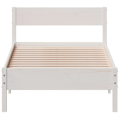 Estrutura de cama com cabeceira 100x200cm pinho maciço branco