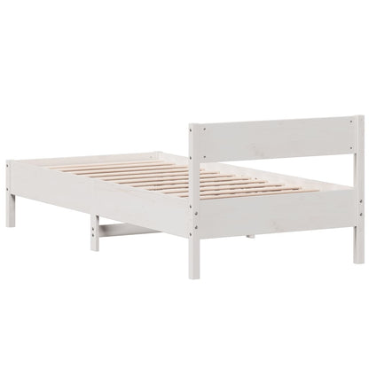 Estrutura de cama com cabeceira 100x200cm pinho maciço branco