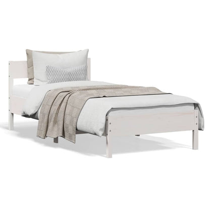 Estrutura de cama com cabeceira 100x200cm pinho maciço branco