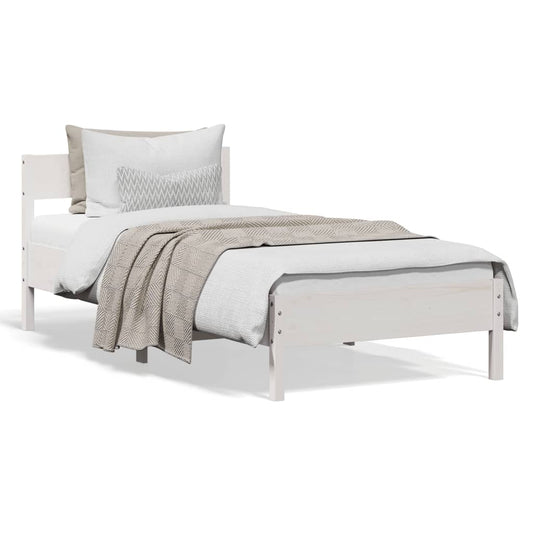 Estrutura de cama com cabeceira 90x200 cm pinho maciço branco