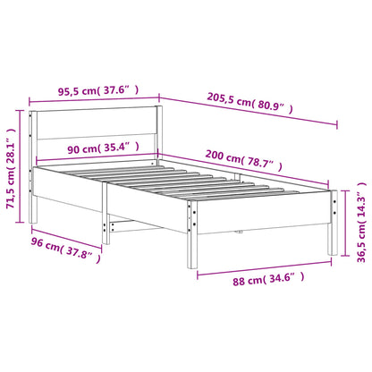 Estrutura cama c/ cabeceira 90x200 cm pinho maciço castanho-mel