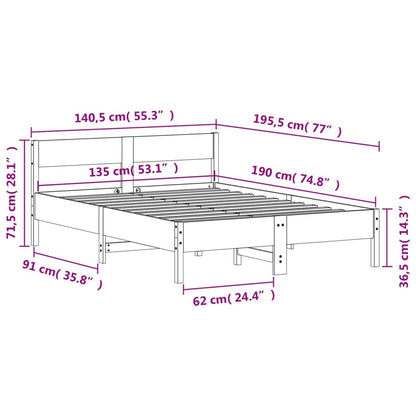 Estrutura cama c/ cabeceira 135x190 cm pinho maciço branco