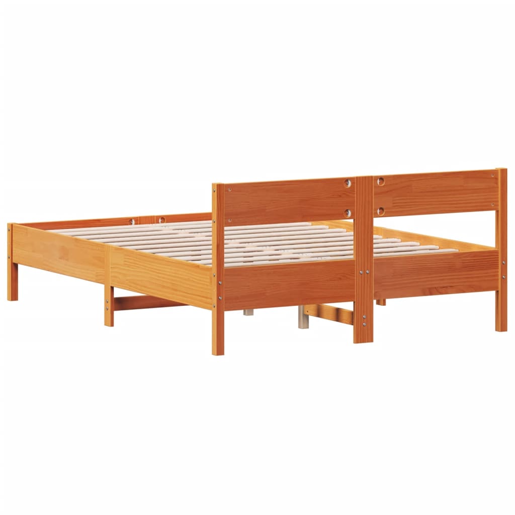 Estrutura cama c/ cabeceira 135x190cm pinho maciço castanho-mel