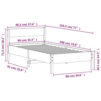 Estrutura de cama com cabeceira 90x190 cm pinho maciço