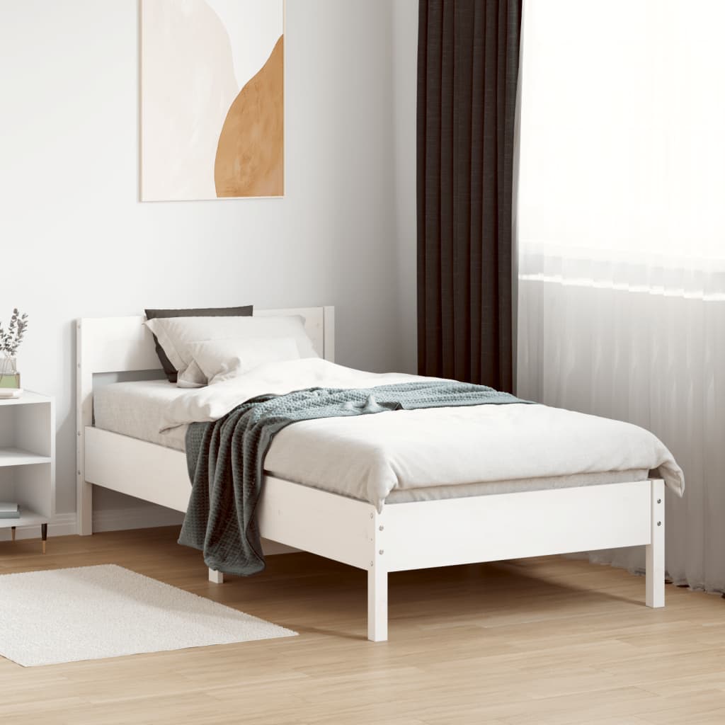 Estrutura de cama com cabeceira 90x190 cm pinho maciço branco