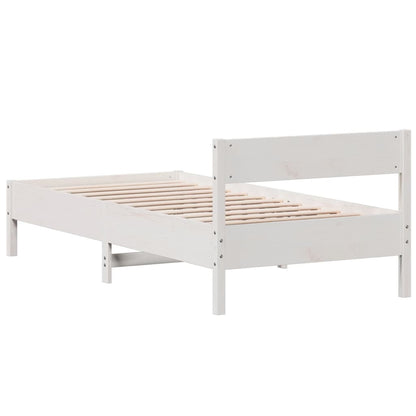 Estrutura de cama com cabeceira 90x190 cm pinho maciço branco