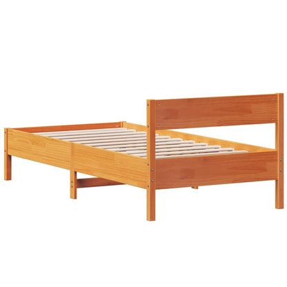 Estrutura cama c/ cabeceira 90x190 cm pinho maciço castanho-mel