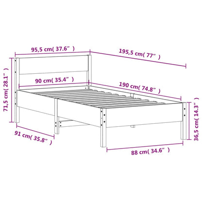 Estrutura cama c/ cabeceira 90x190 cm pinho maciço castanho-mel