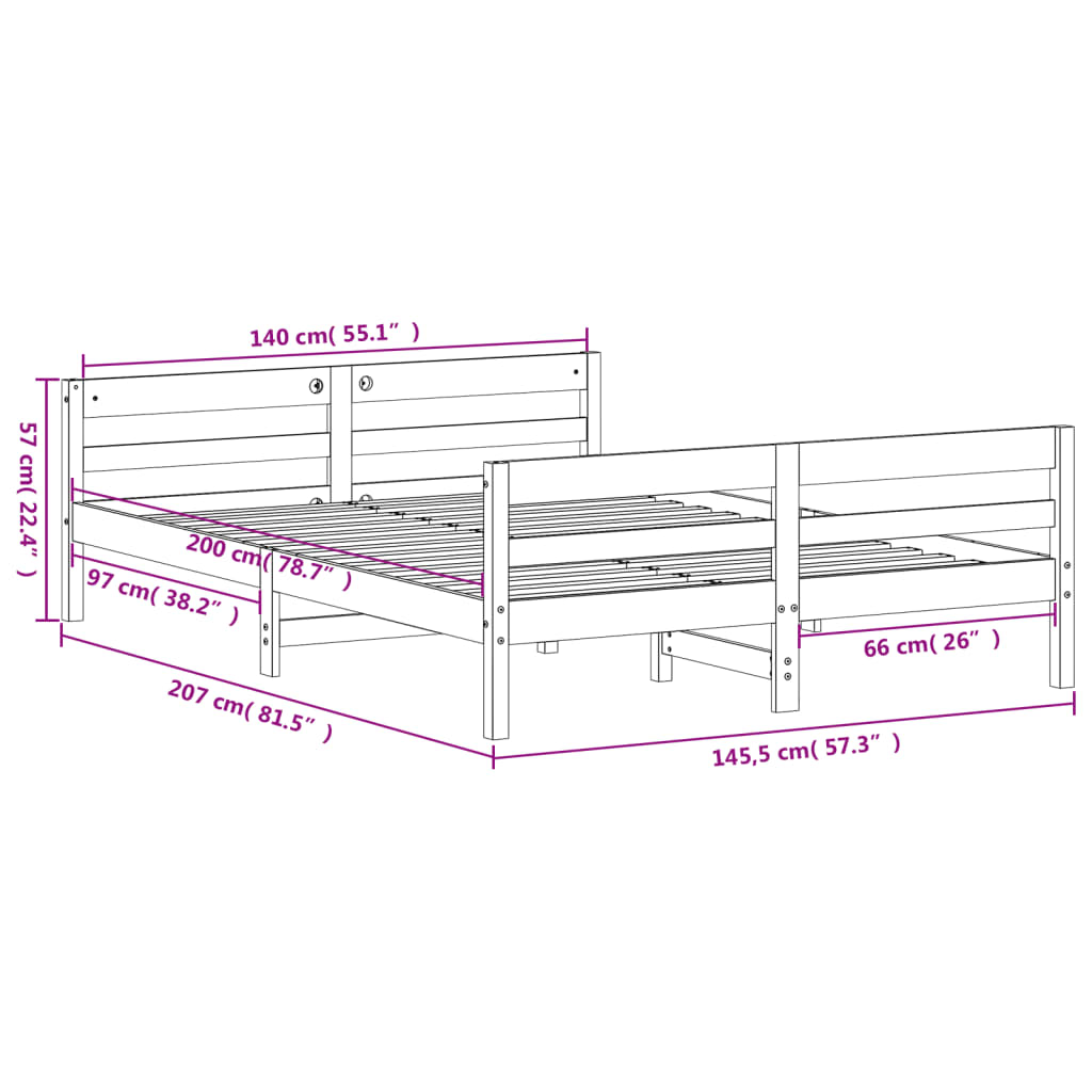 Estrutura de cama com cabeceira 140x200 cm pinho maciço branco