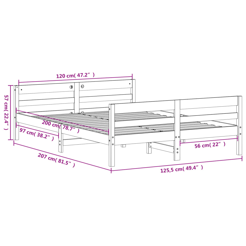 Estrutura de cama com cabeceira 120x200 cm pinho maciço