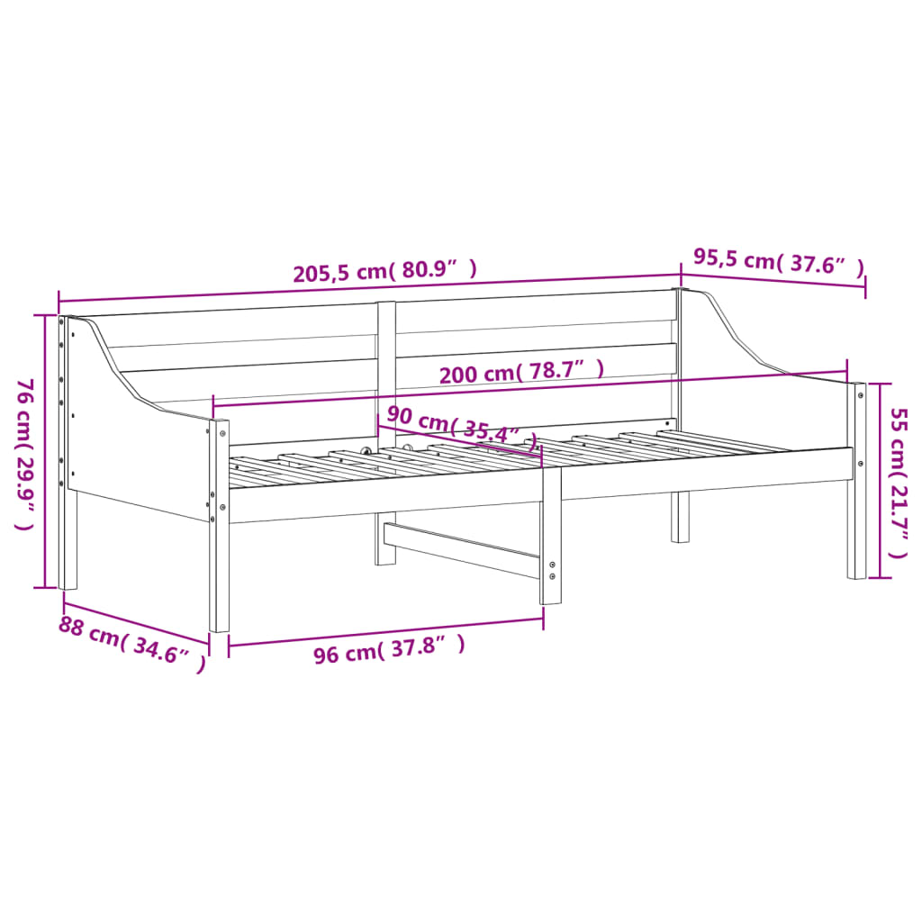 Sofá-cama 90x200 cm madeira de pinho maciça castanho cera