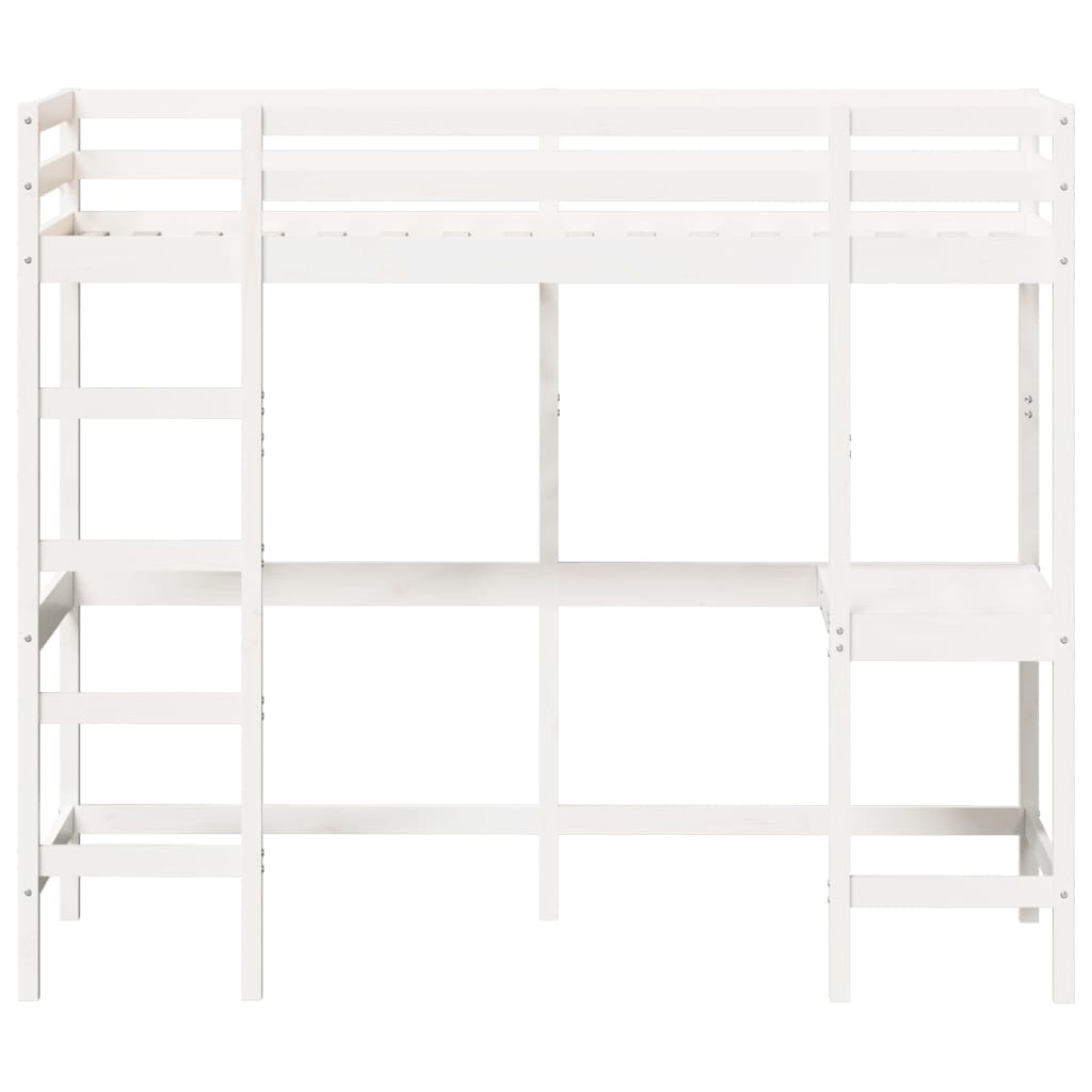 Cama alta com secretária 75x190 cm pinho maciço branco