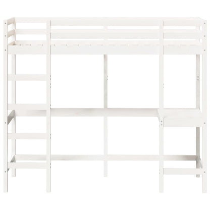 Cama alta com secretária 75x190 cm pinho maciço branco