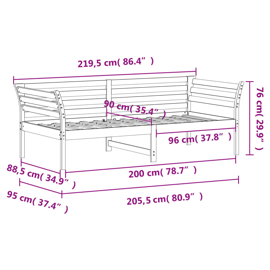 Sofá-cama 90x200 cm madeira de pinho maciça castanho cera