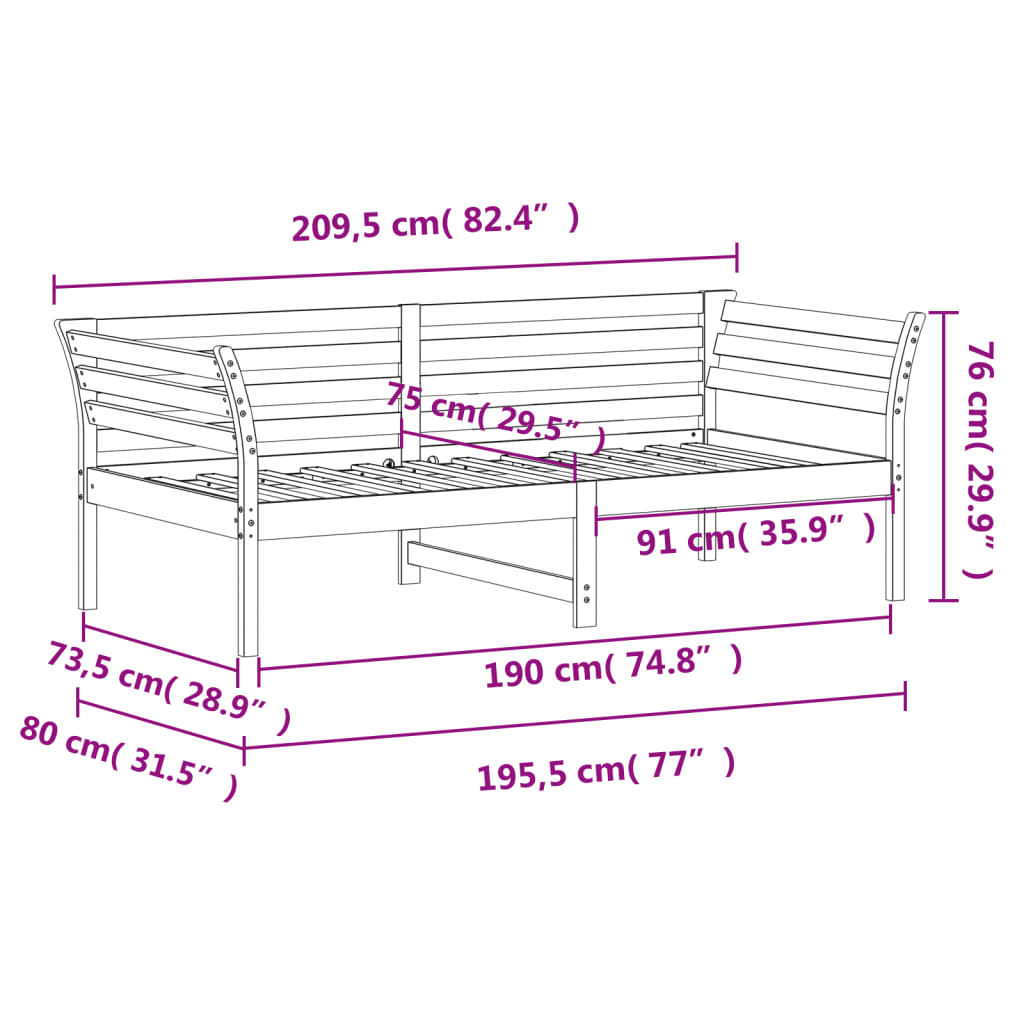 Sofá-cama 75x190 cm madeira de pinho maciça castanho cera