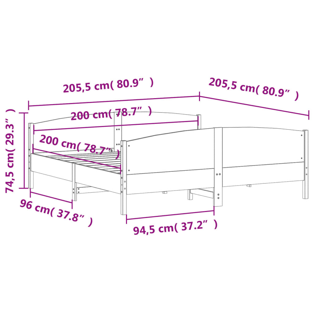 Estrutura de cama com cabeceira 200x200 cm pinho maciço