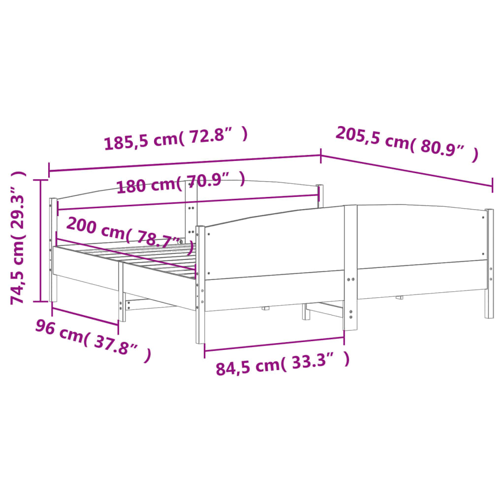 Estrutura de cama com cabeceira 180x200cm pinho maciço branco